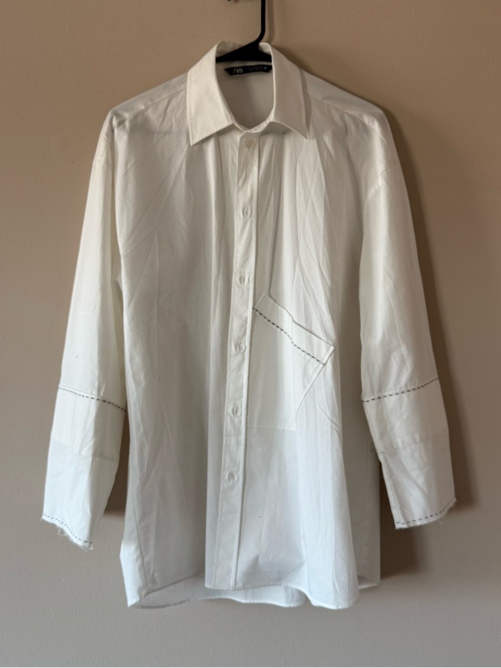 Zara White oversized Long-Sleeve Button-Front Dress Shirt
